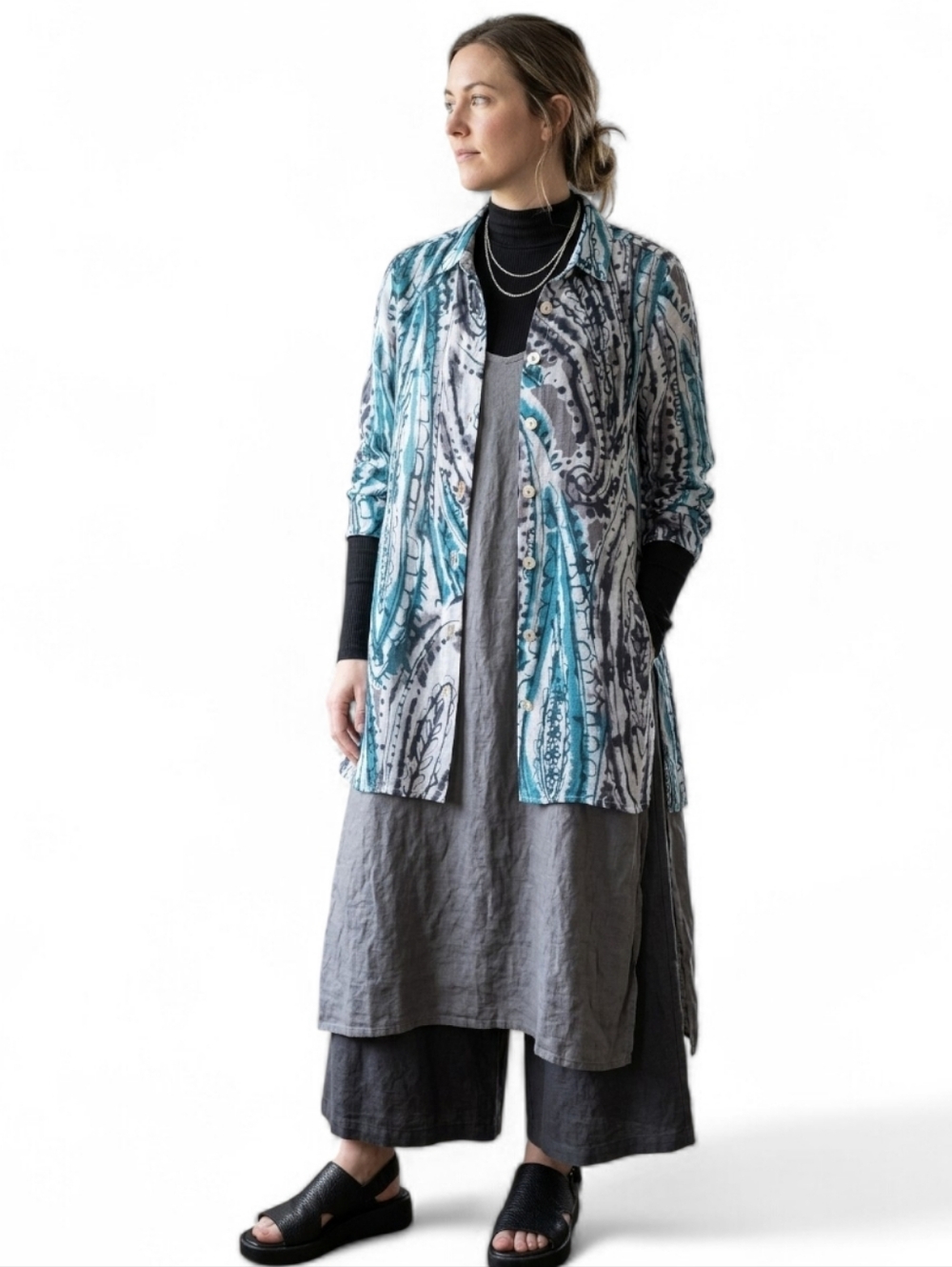 Habitat Clothes To Live In Teal Abstract Paisley Tunic Top - Small